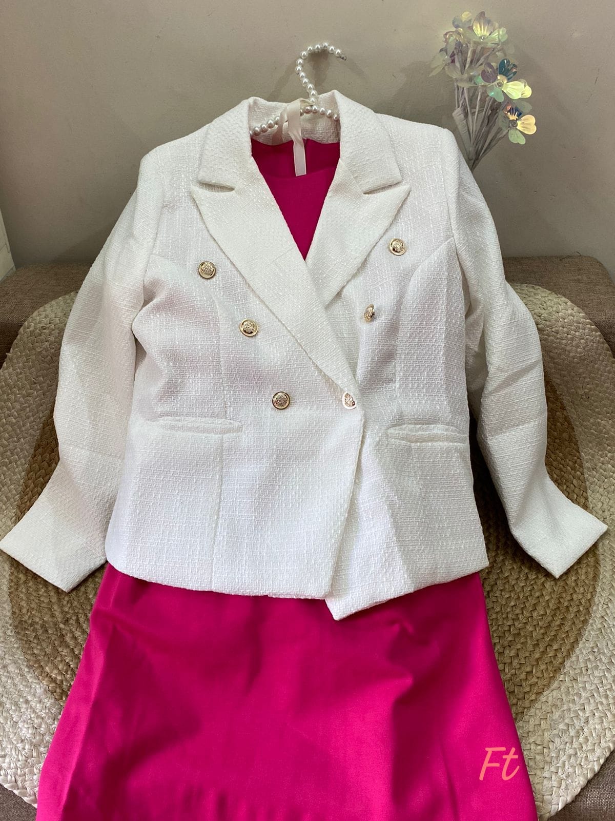 Textured Blazer With Stretchable Dress FT369