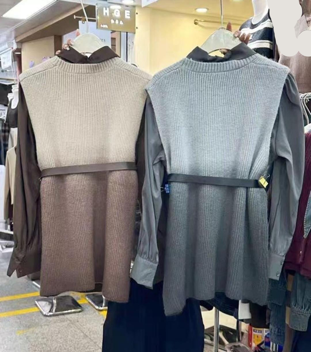 Beautiful Shaded Sweater With Shirt And Belt FT373