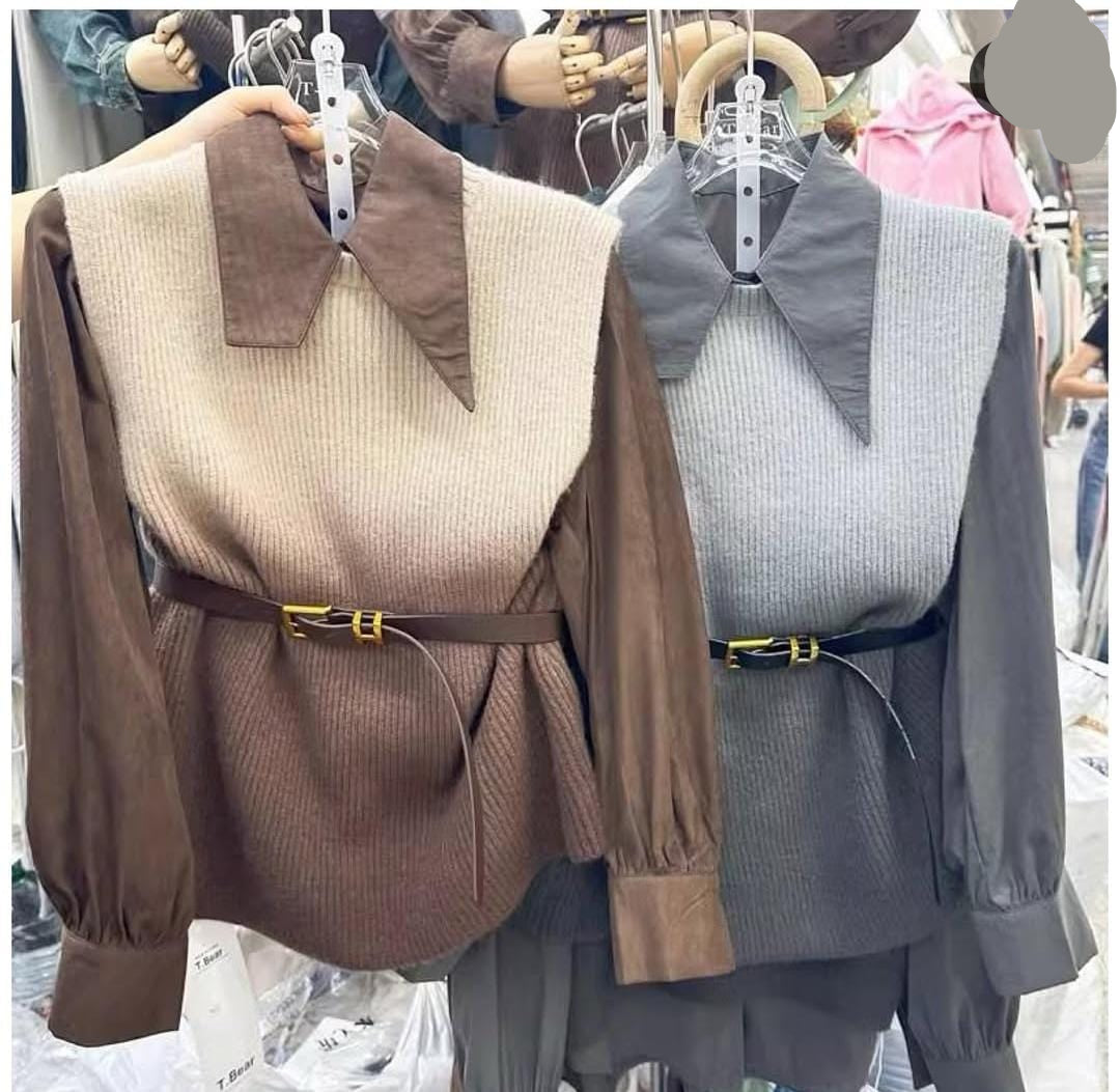 Beautiful Shaded Sweater With Shirt And Belt FT373