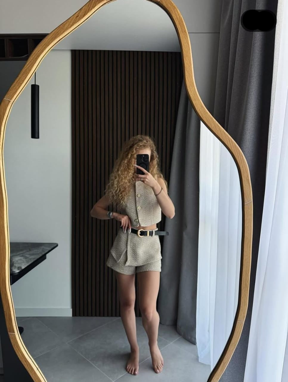 Textured Top and Shorts With Belt FT378