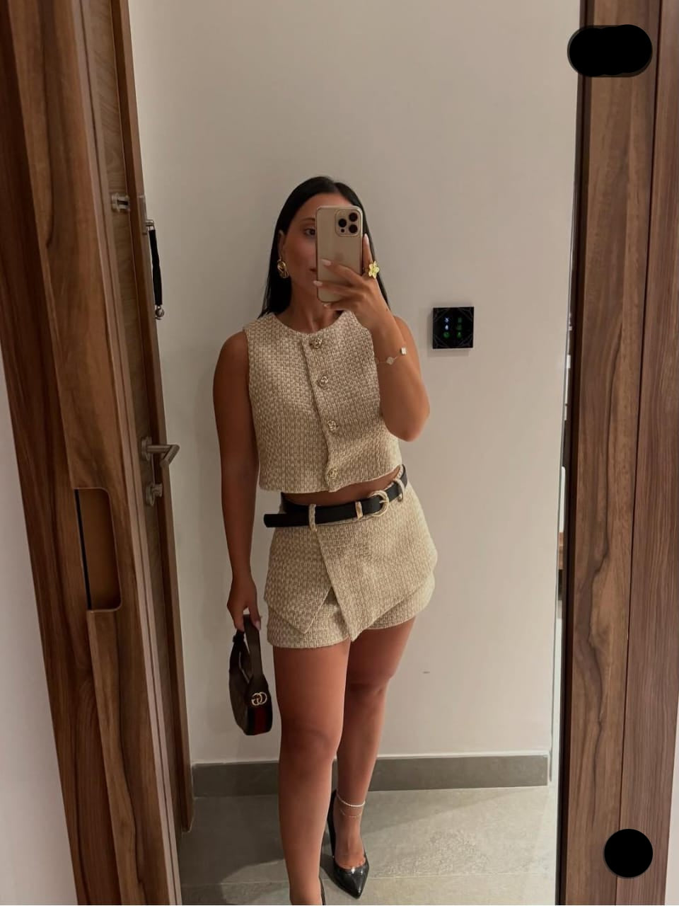 Textured Top and Shorts With Belt FT378