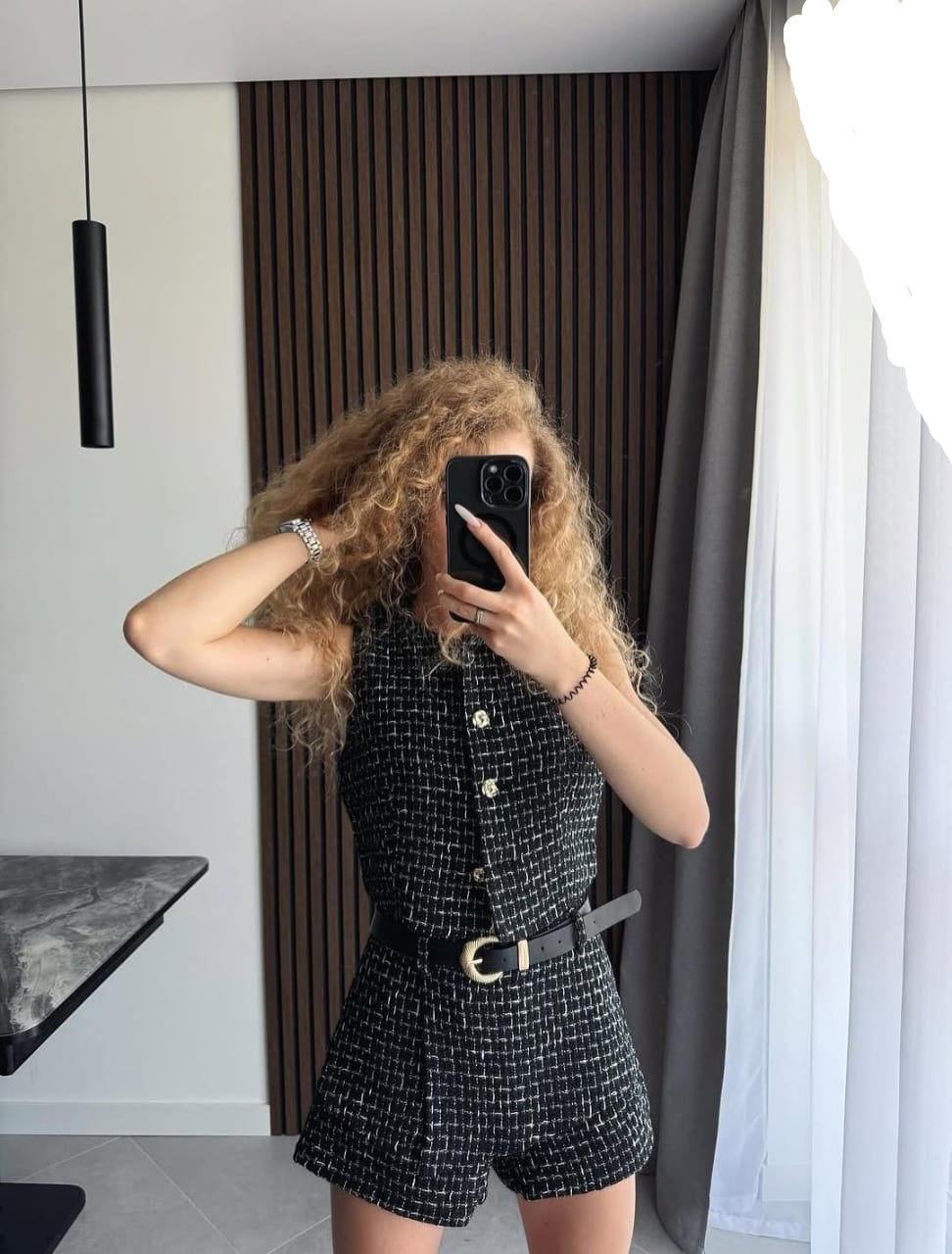 Textured Top and Shorts With Belt FT378