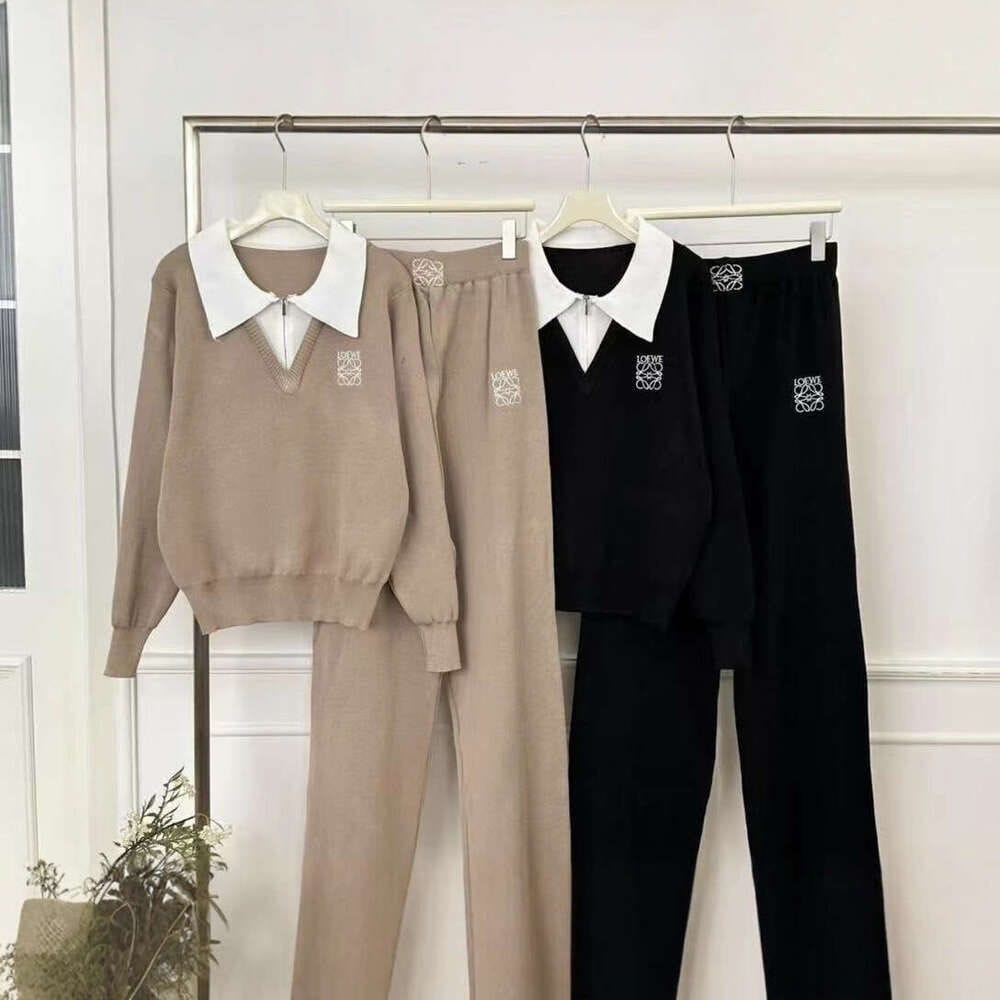 Logo Embroidered Collar Patterned Knitted Coord Set FT383