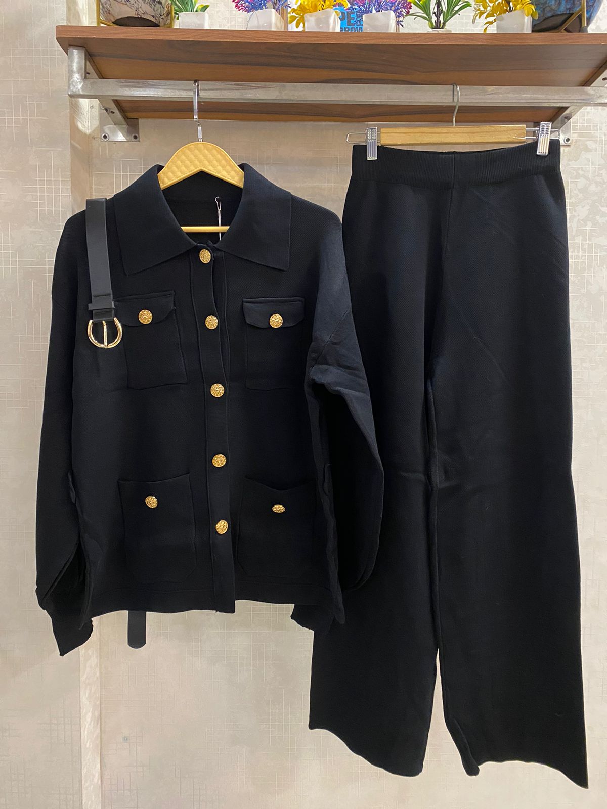 Belted Golden Buttoned Coord Set FT394