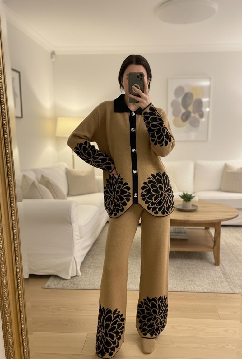 Flower Embellished Woolen Coord Set FT416