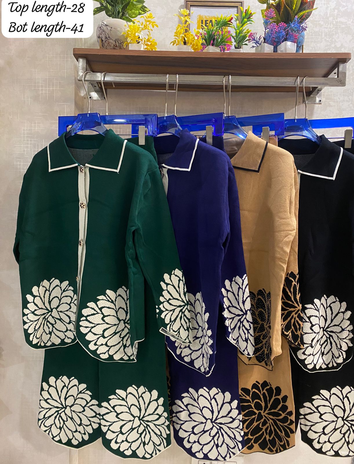 Flower Embellished Woolen Co-Ord Set FT415