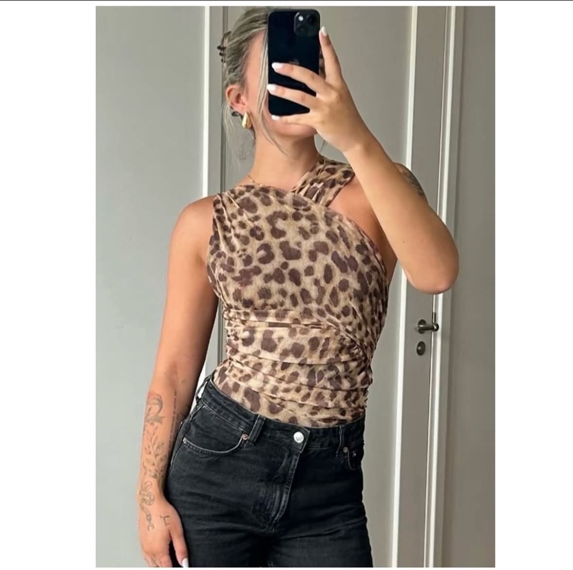 Tulle Assymetric Leopard Print Bodysuit Stretchable FT431