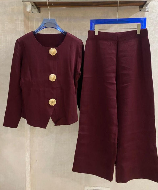 Luxe Shell Button Wool Co-ord Set FT434