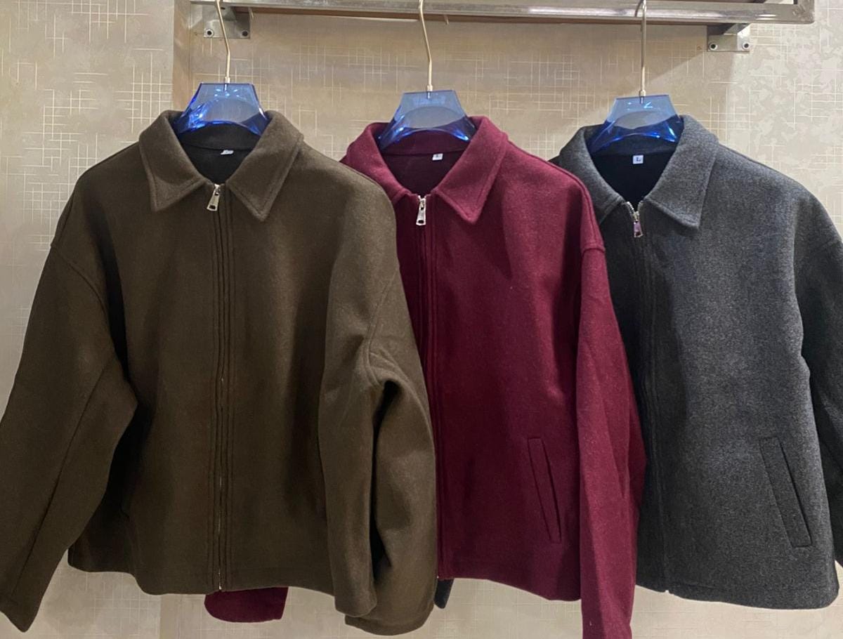 Oversized Collar Pattern Woolen Zipper Jacket FT444