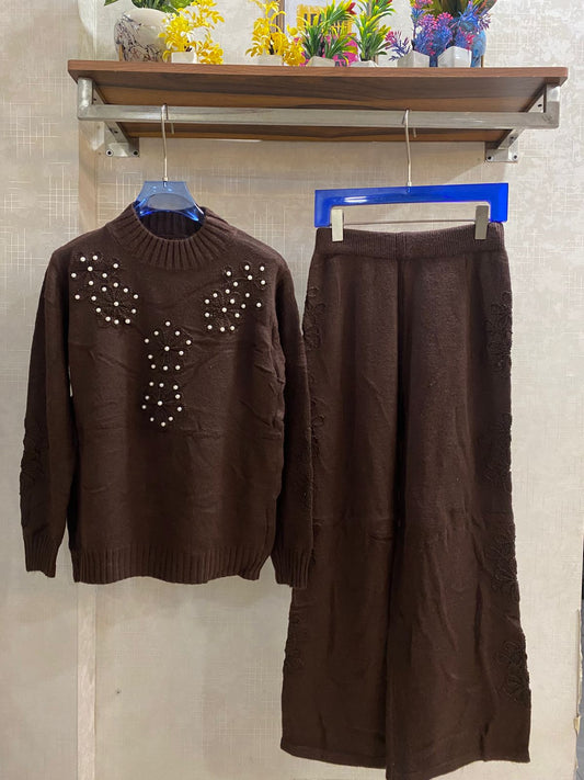 Luxe Woolen Pearl Embroidered Coord Set FT474