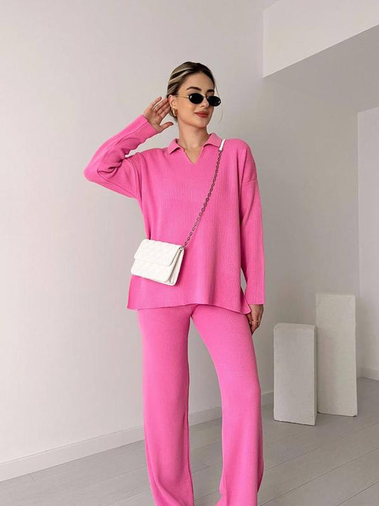 Basic Woolen Collar Coord Set FT484