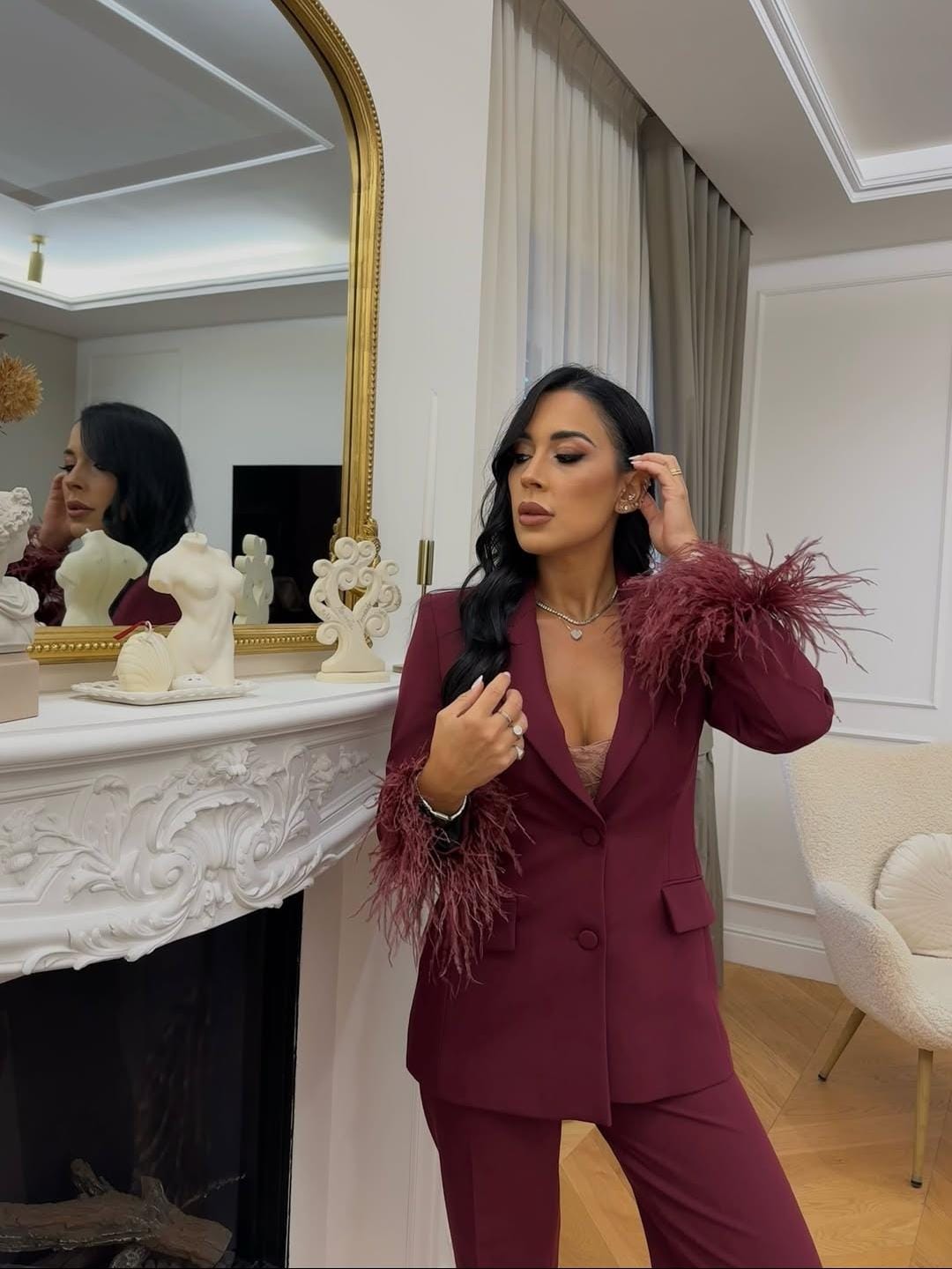 Burgundy Feather Blazer FT486