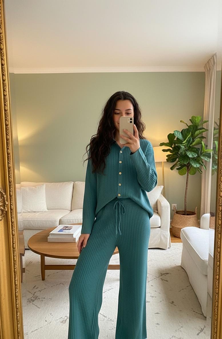 Knitted Long Length Cardigan and Wide-Leg Pant Set FT524