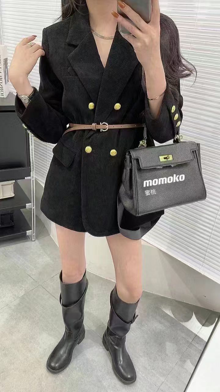 Corduory Long Blazer With Belt FT542