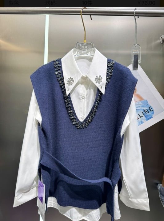 Embellished Sweater with Shirt 2 pcs Set FT603