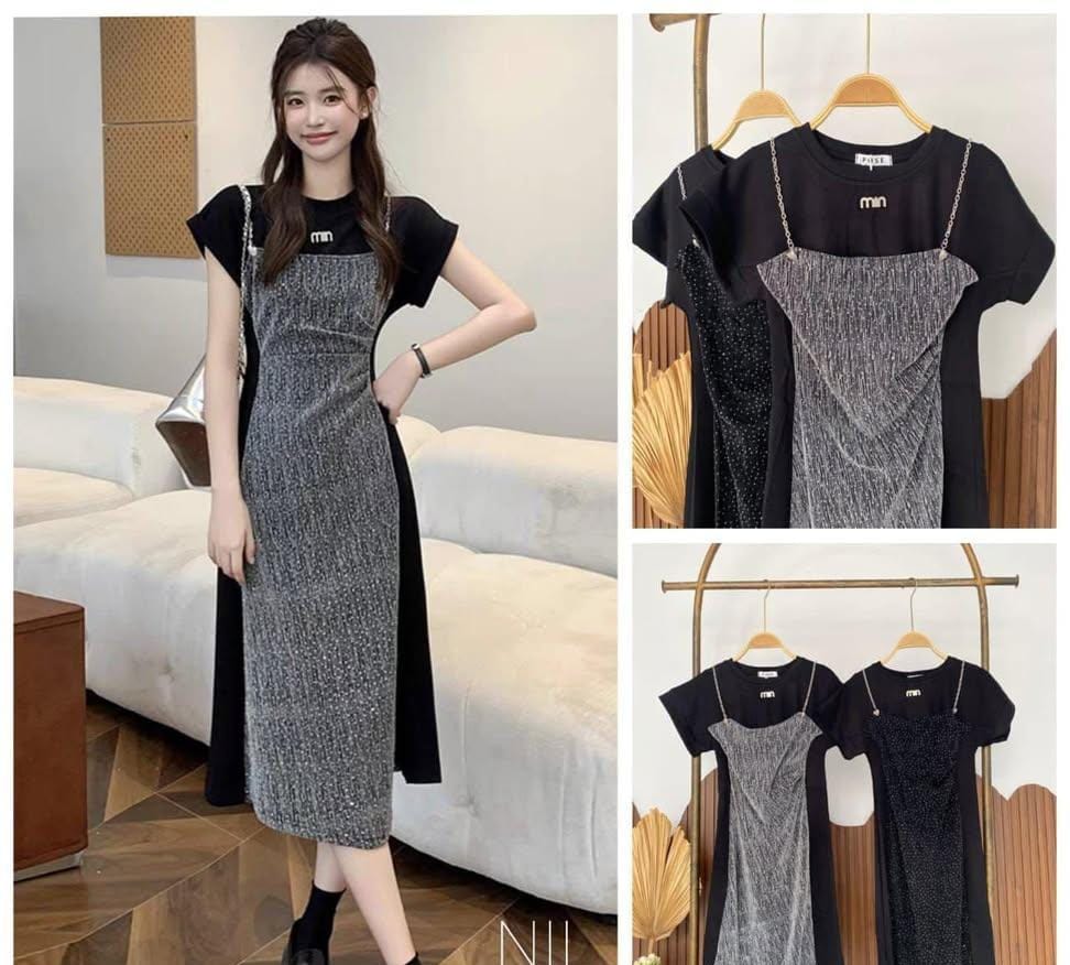 Contrast Panel Column Dress FT877