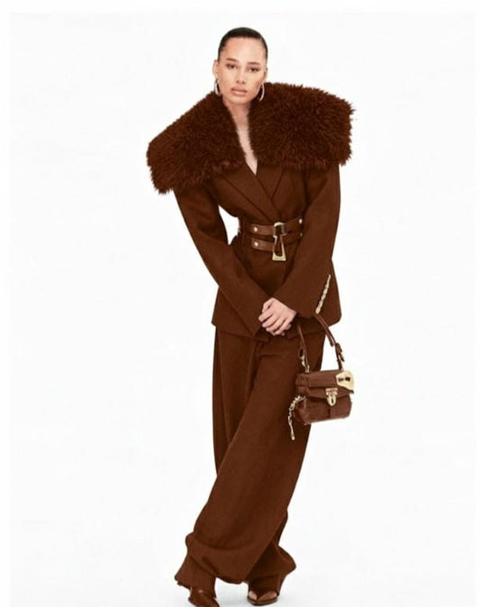 Fur Collar Detailed Blazer Set FT876