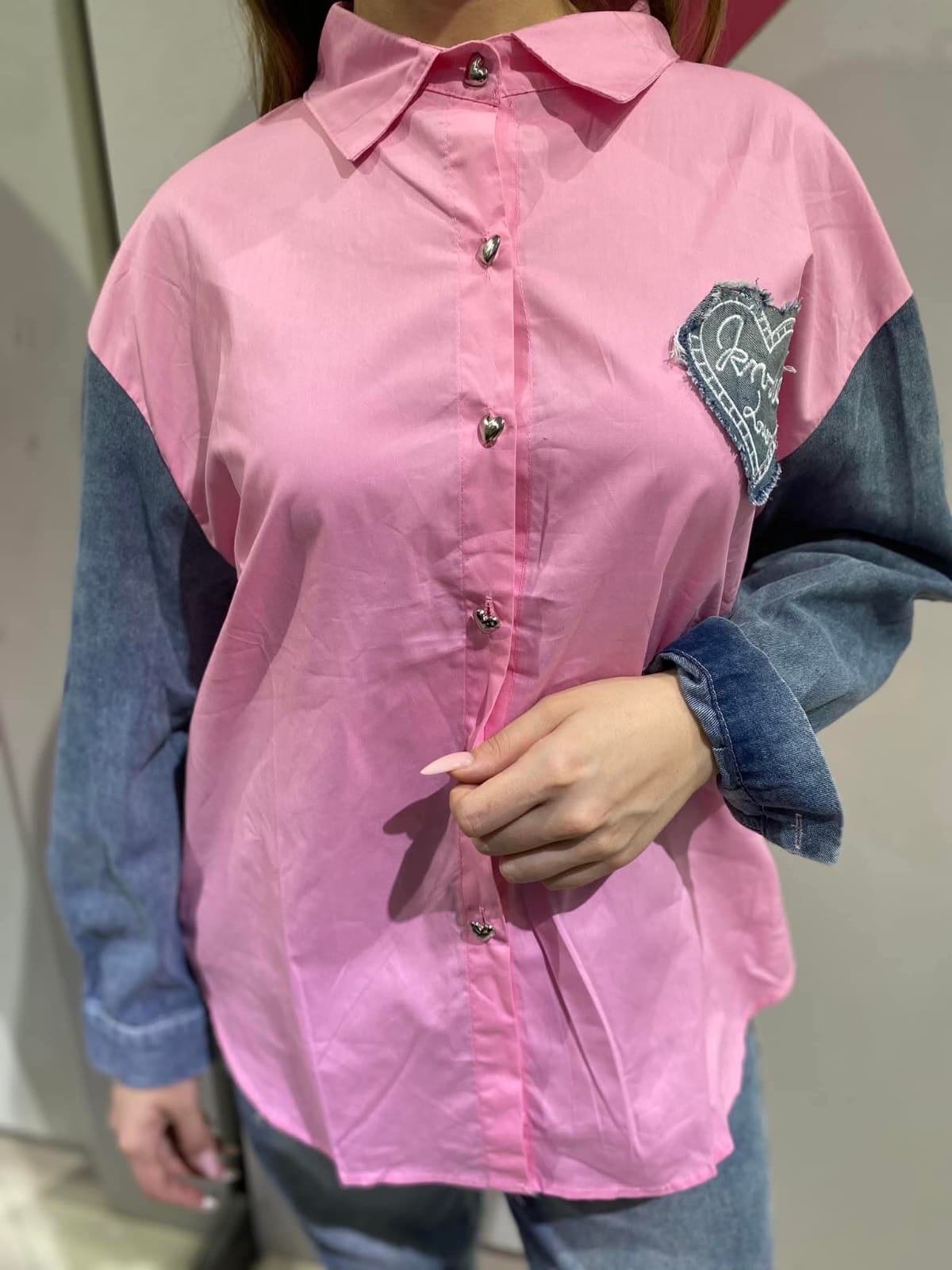 Denim Sleeves Poplin Shirt FT680