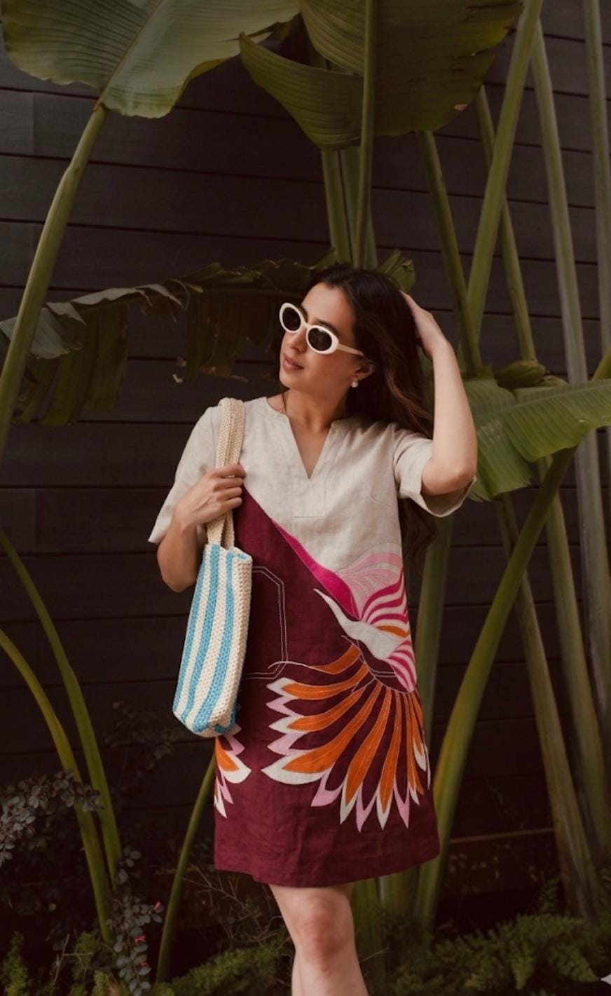 Sunburst Linen Tunic Dress With Pockets FT691