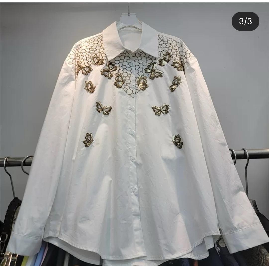 Metallic Work Butterfly Embellished Shirt FT710