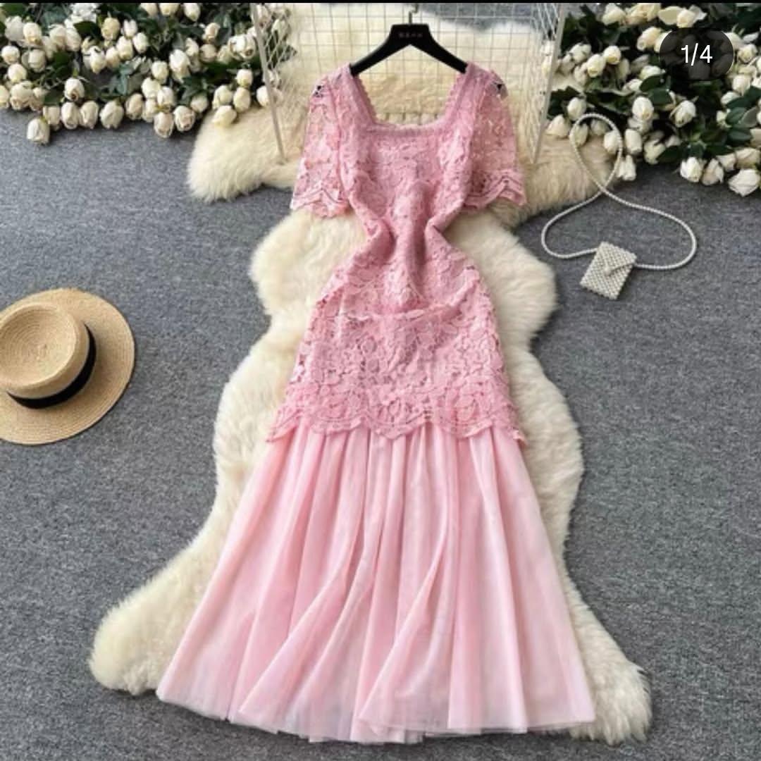 Square Neck Lace Dress FT748