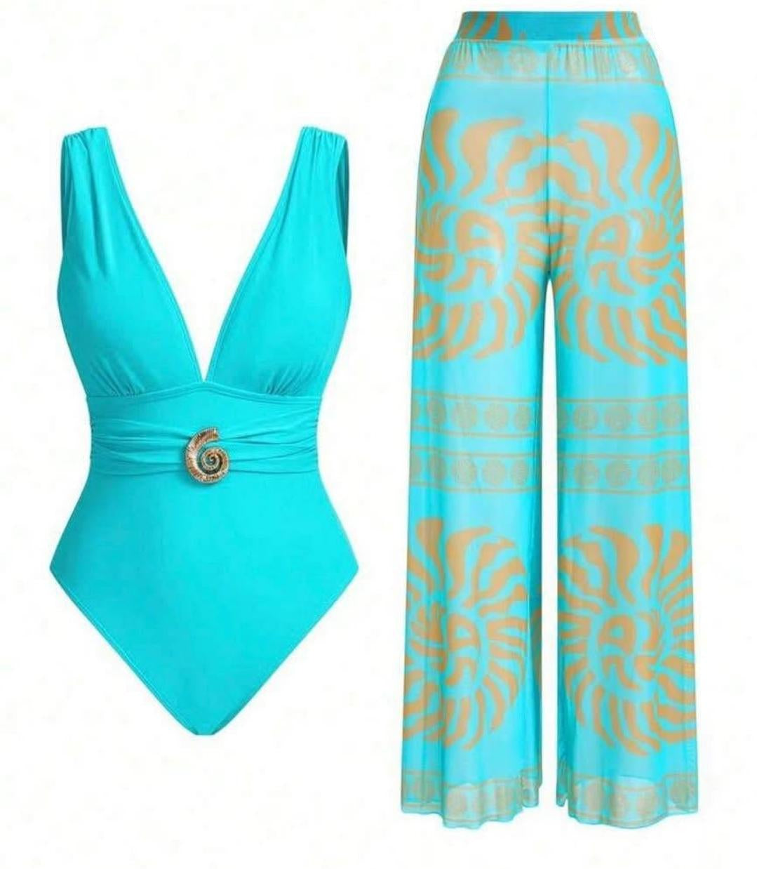 V - Neck Bodysuit With Printed Pants FT742