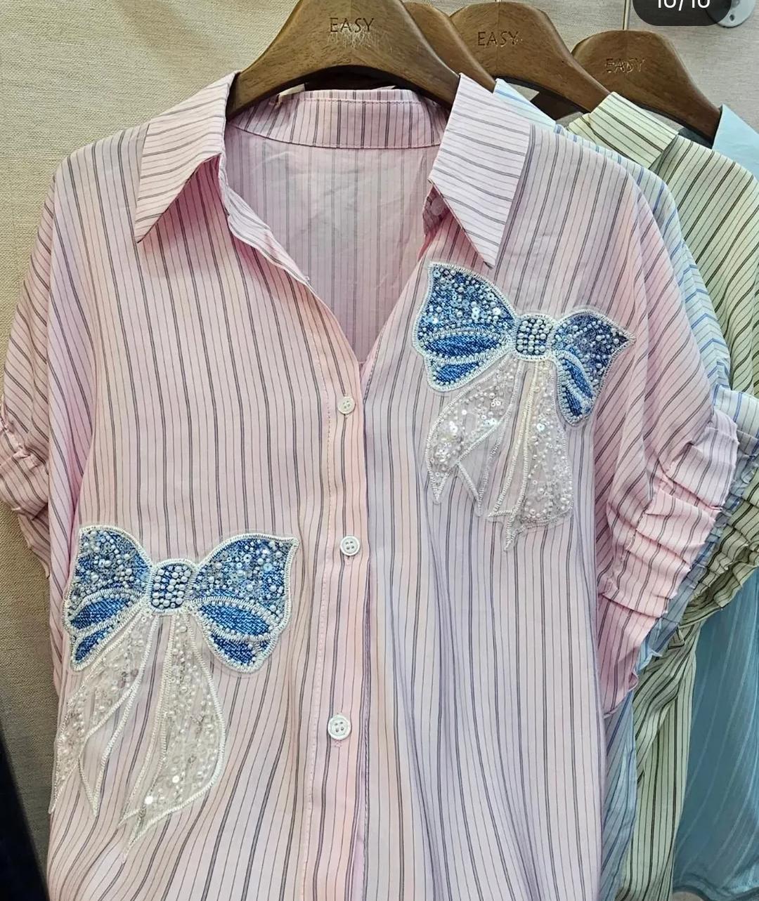 Striped Bow Embellished Shirt FT790