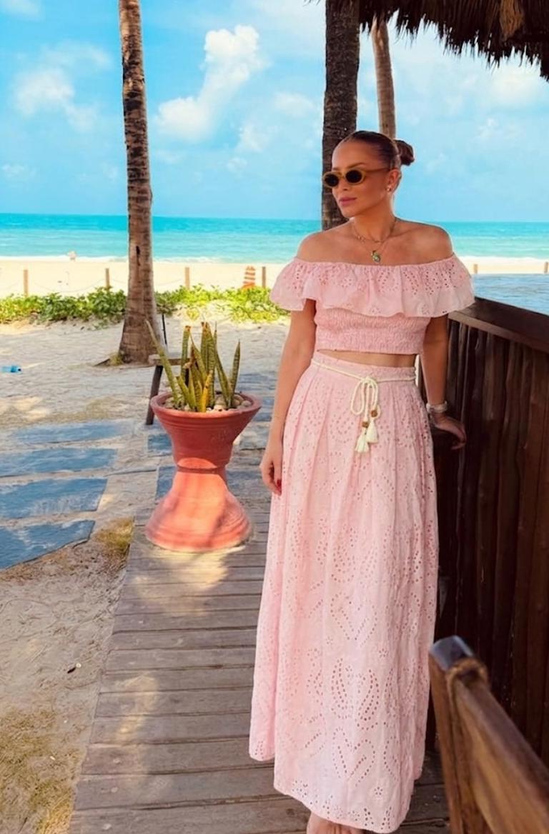 Luxe Off Shoulder Eyelet Top And Skirt Set FT806