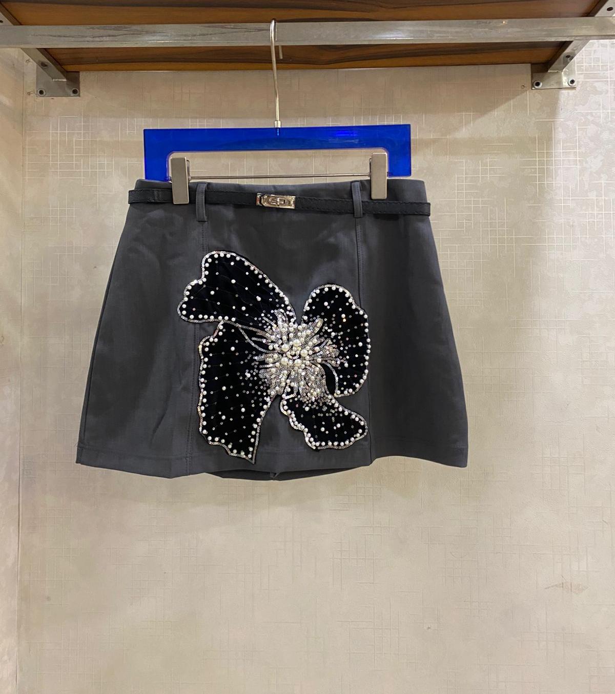 Embellished Flower Skirt With Belt FT807