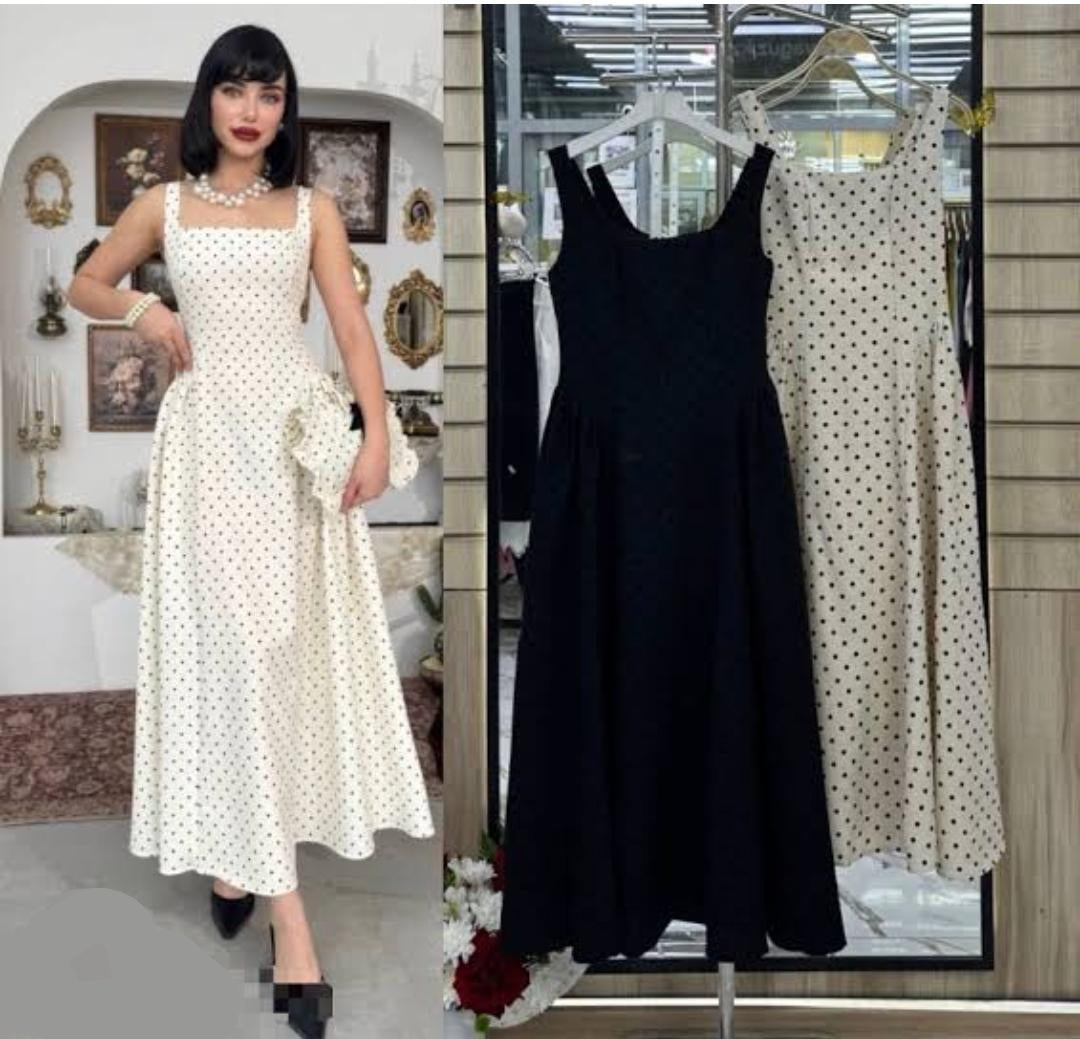 Beautiful Polka Dots Dress With Cotton Linen FT722