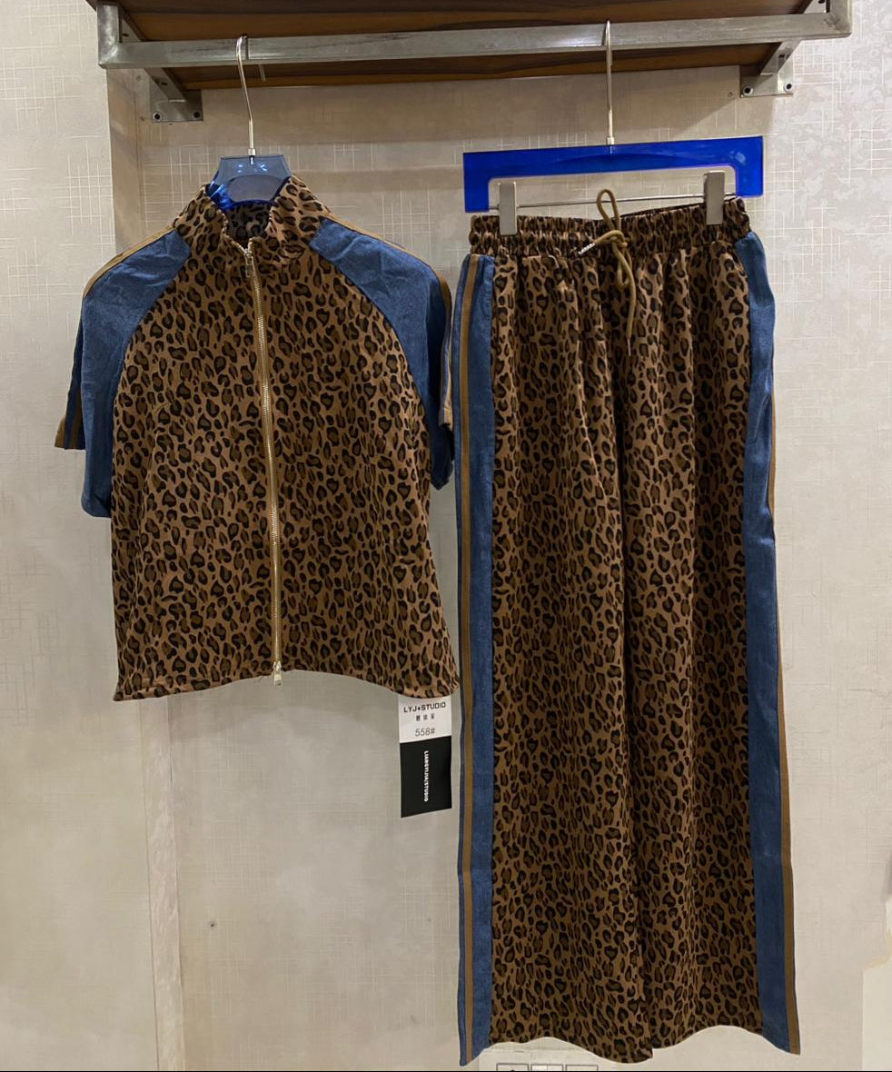 Leopard Print With Denim Detailed Co-Ord Set FT719
