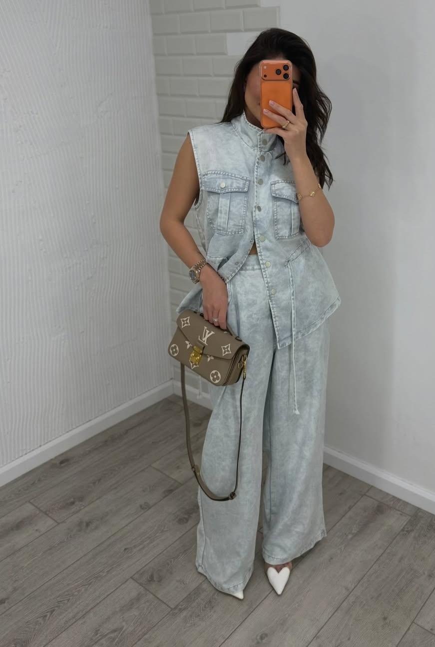 Denim Sleeveless Vest And Trouser FT835