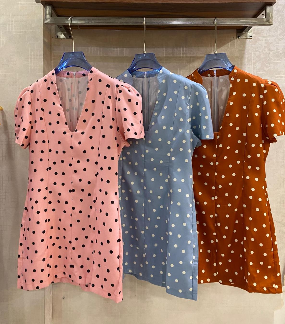 Short Polka Puff Sleeves Detailed Dress FT904