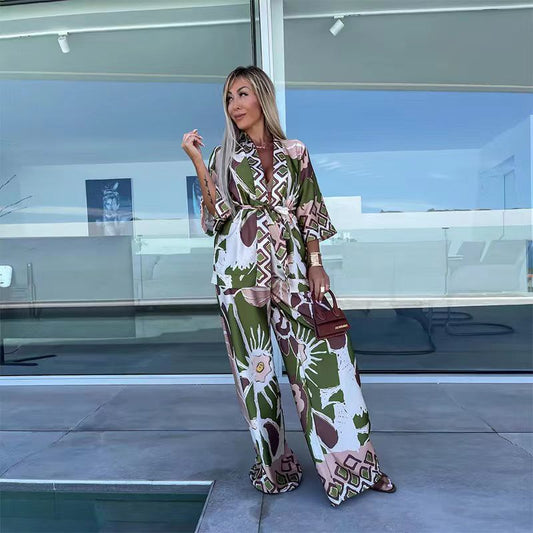Beautiful patterned kimono top and matching wide-leg trousers FT9478