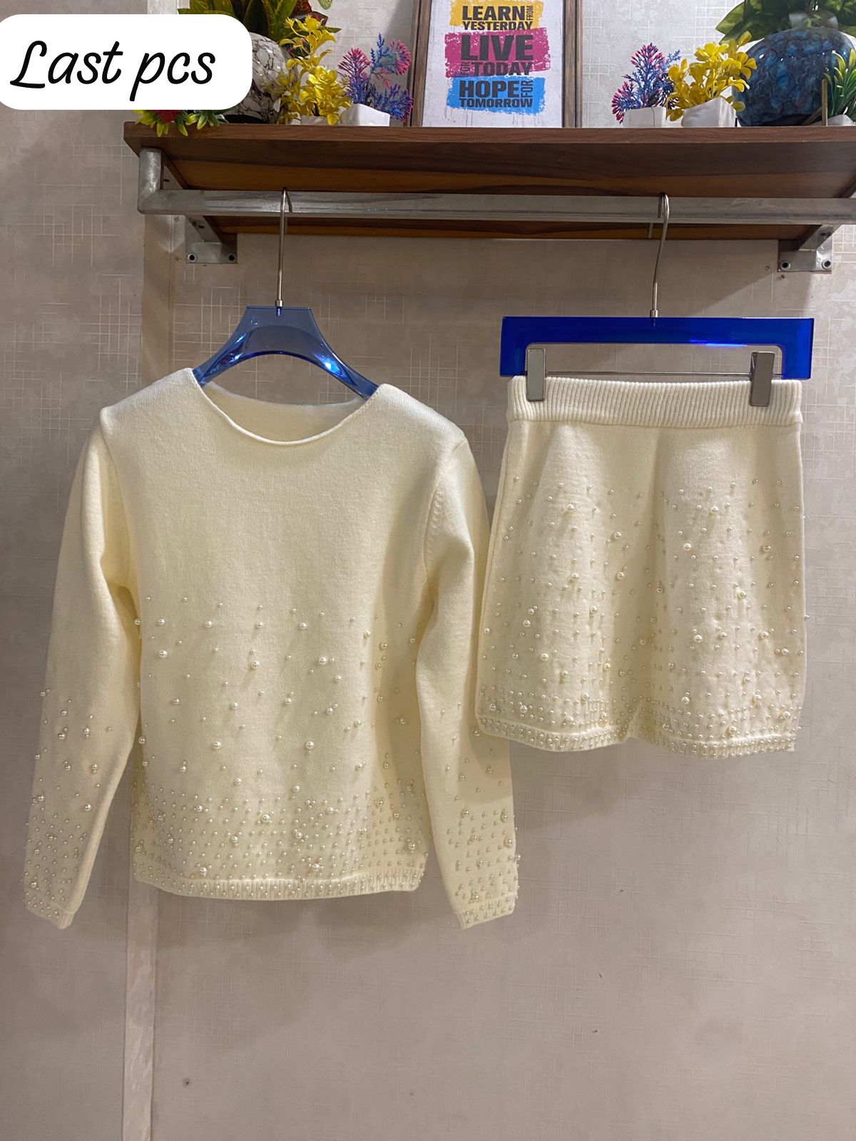 Pearl Embellished Knitted Skirt Set FT236