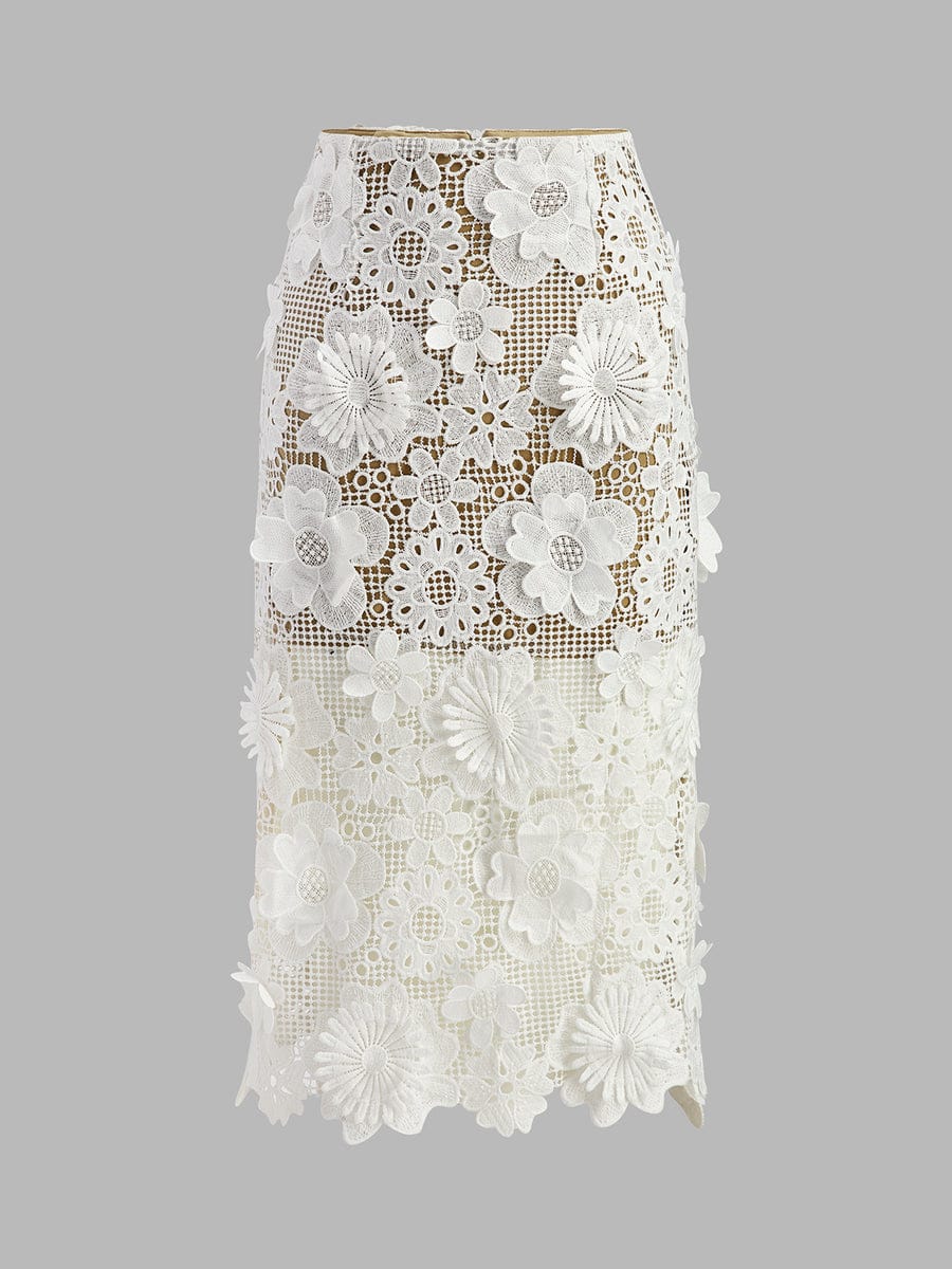 Asymmetrical Floral Lace Top Skirt Set FT276