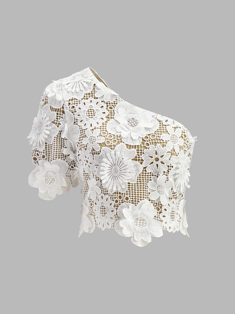 Asymmetrical Floral Lace Top Skirt Set FT276