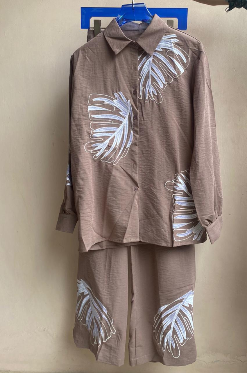 Leaf Embroidered Summer Co-Ord Set FT043