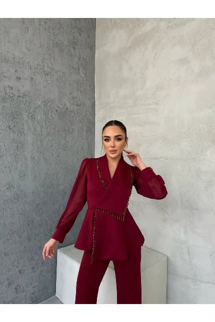 Tassels Embellished Blazer and Pants Set FT380