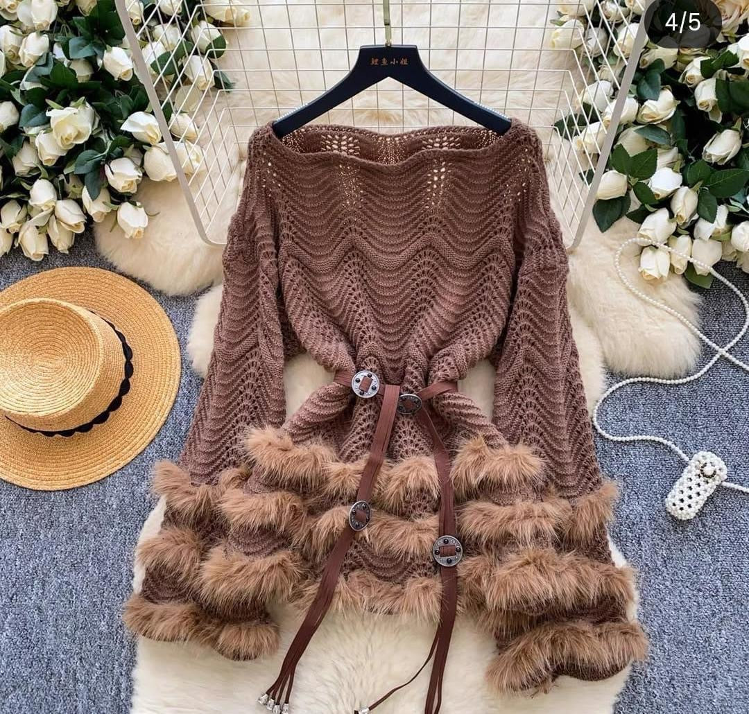 Fur Dress With Belt FT539