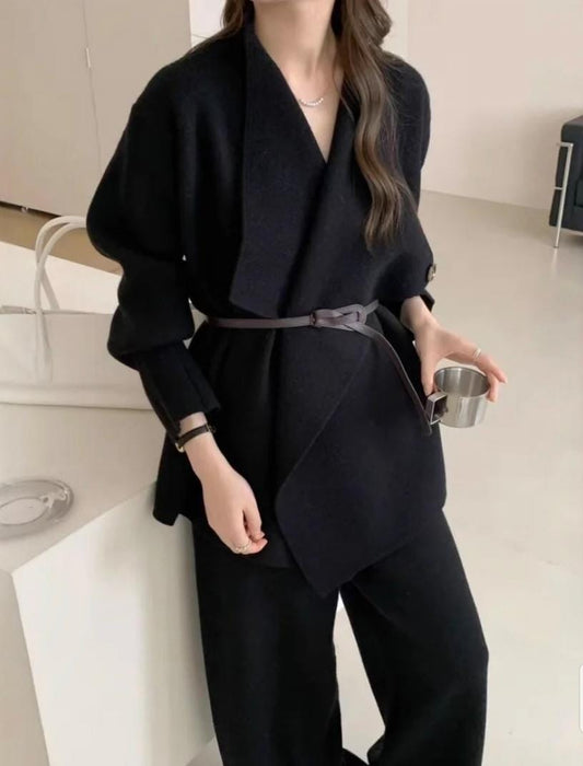 The Draped Cape Woolen Coord Set FT469