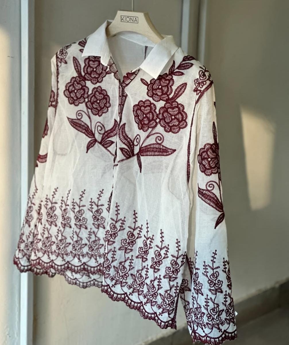 Beautiful Embroidery Flower Shirt FT056
