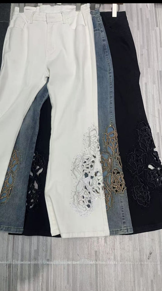 Beautiful Flower Cutout Denim FT059