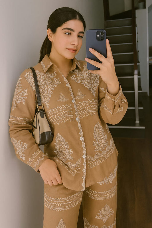 Cotton Premium Embroidered Co-Ord Set FT069