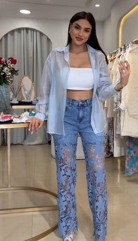 Cutwork Denim Pants FT082