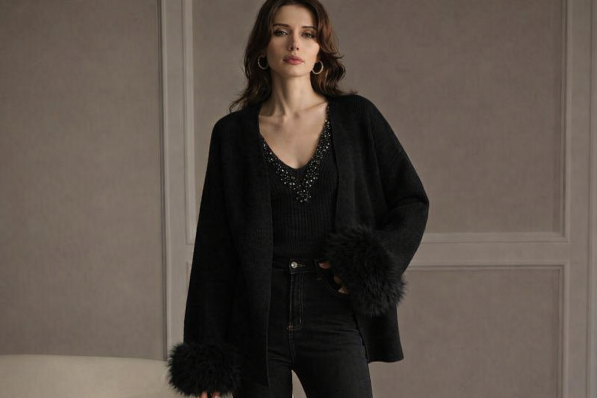 Tiara Embroidered Woolen Top Sur Sleeves Shrug FT480