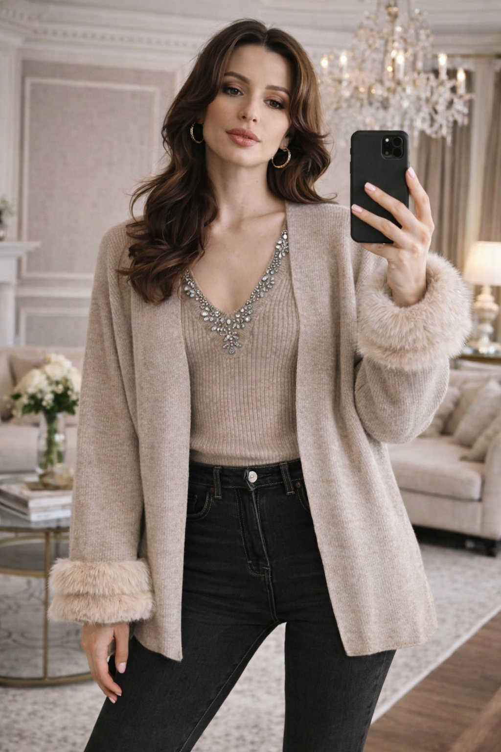 Tiara Embroidered Woolen Top Sur Sleeves Shrug FT480
