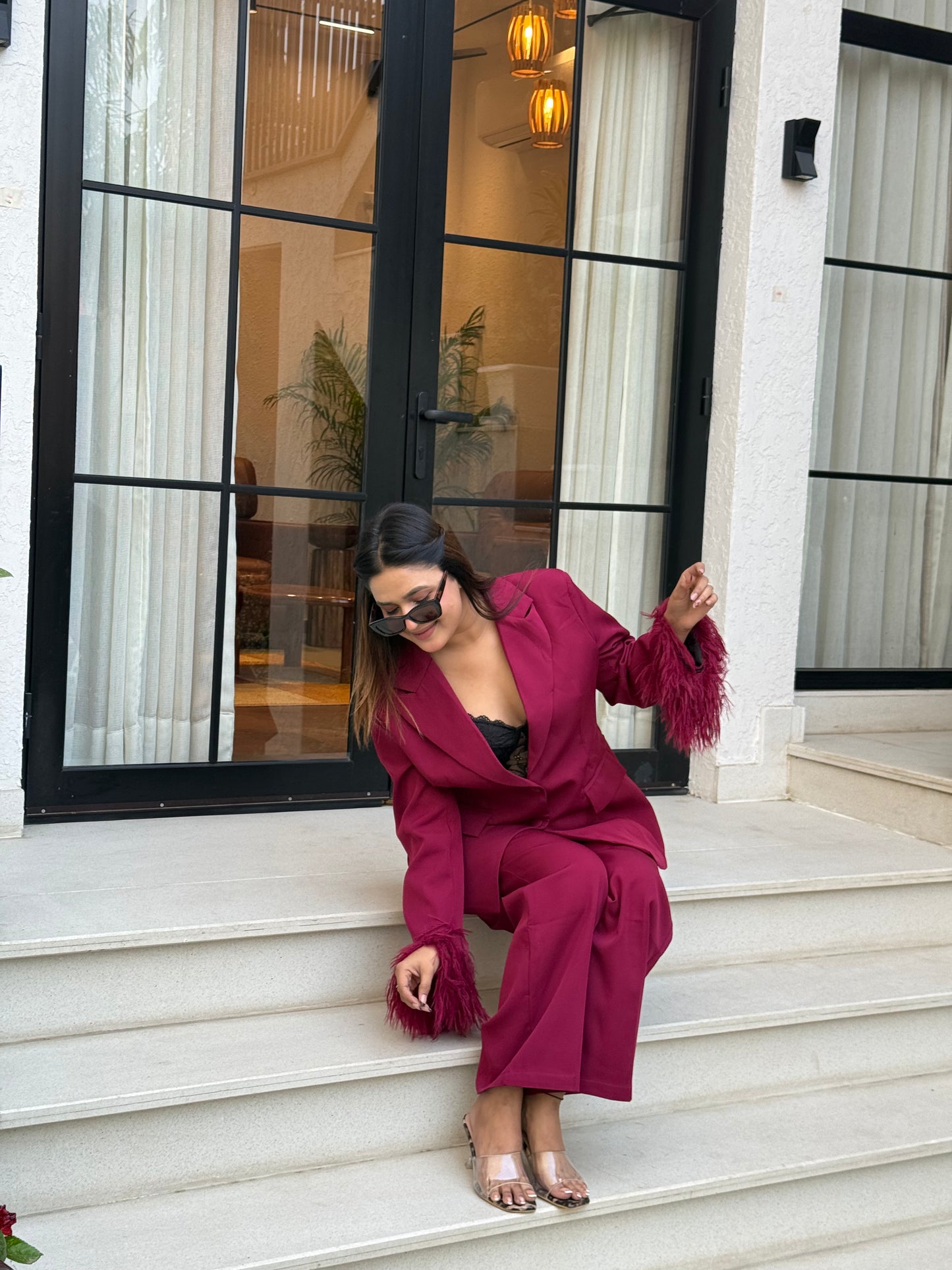 Burgundy Feather Blazer FT486