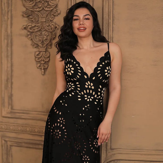 Laser Cut Bodysuit With Skirt FT064