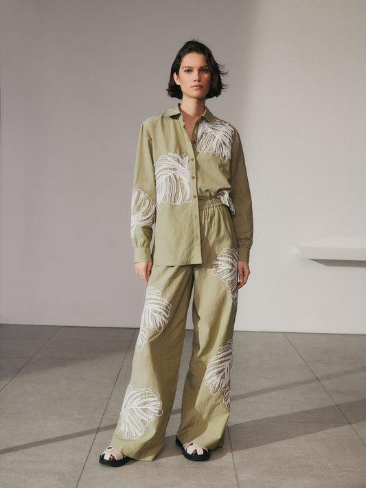 Leaf Embroidered Summer  Co-Ord Set FT043